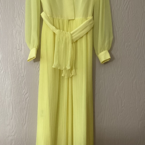 Vintage Yellow Pleated Chiffon Maxi Dress - Picture 3 of 10